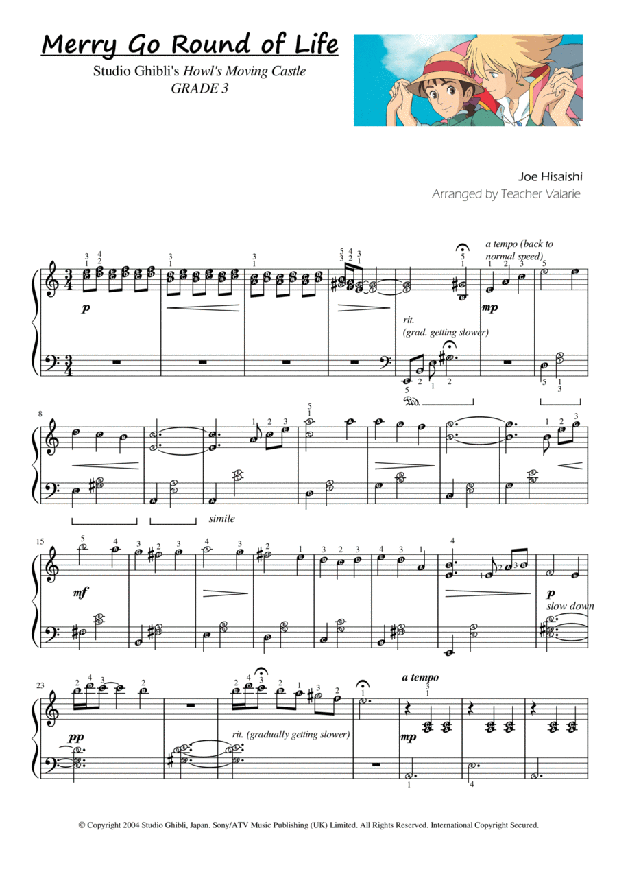 Merry-go-round Of Life Piano Solo scores gallery preview page 1