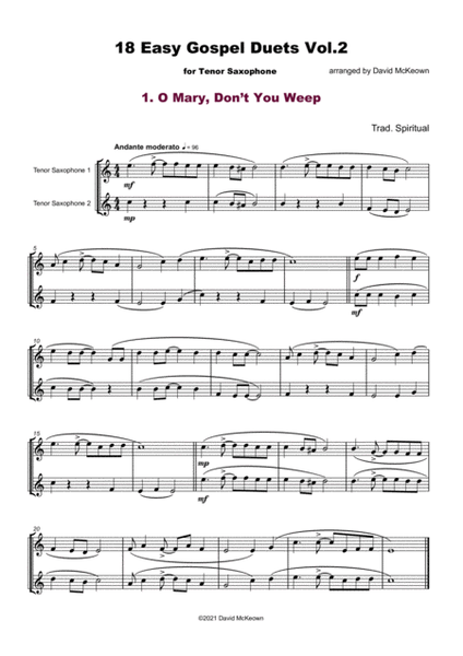 18 Easy Gospel Duets Vol.2 for Tenor Saxophone