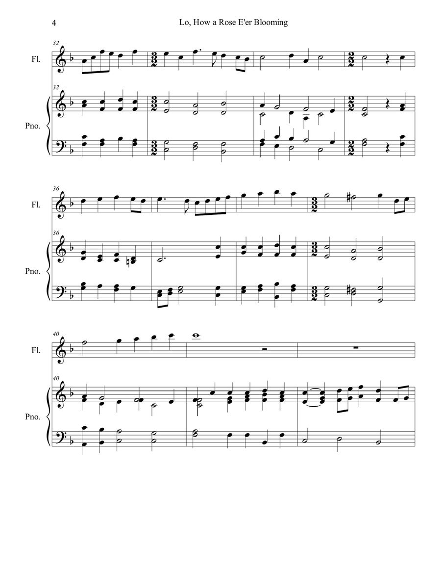 Lo, How a Rose E'er Blooming (flute/piano), arr. Brenda Portman Flute Solo scores gallery preview page 4