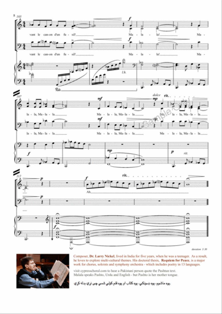 Malala Pakistani Girl French Version 3-Part scores gallery preview page 8