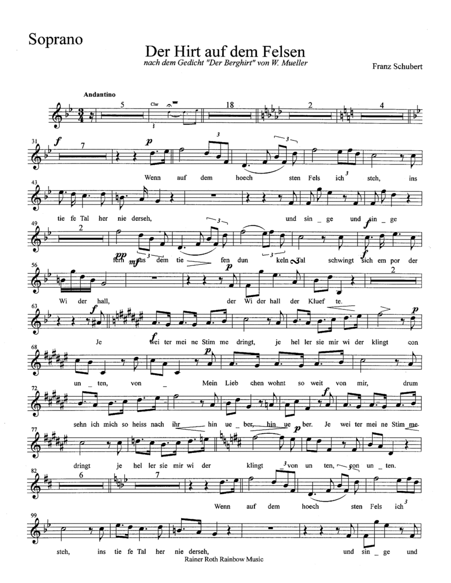 Schubert D 965 Op 129 Der Hirt auf dem Felsen Shepherd On The Rock Chamber Ensemble Choir scores gallery preview page 1