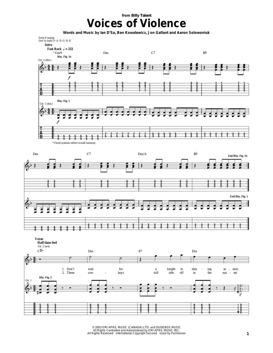 Voices Of Violence Electric Guitar scores gallery preview page 1