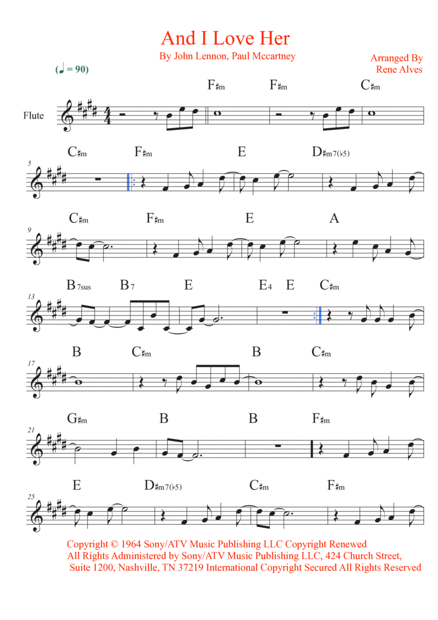 And I Love Her Flute Solo scores gallery preview page 1
