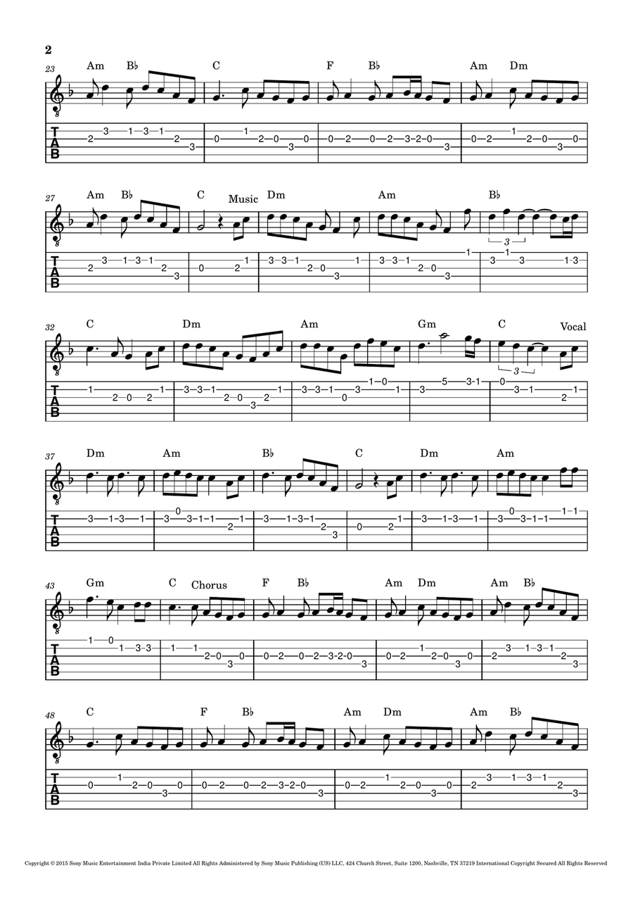 Jeena Jeena Piano, Vocal, Guitar scores gallery preview page 2
