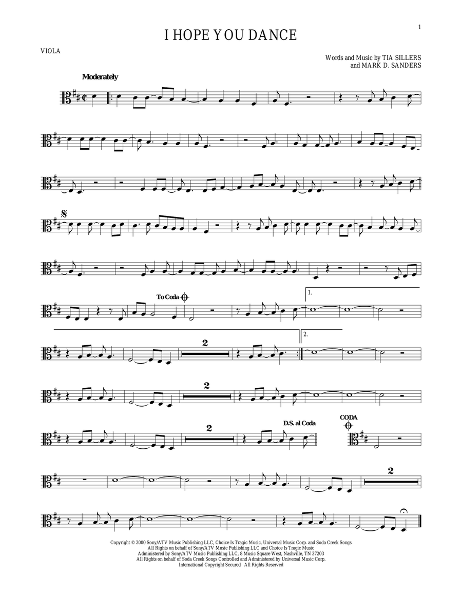 I Hope You Dance I Hope You Dance Viola Solo scores gallery preview page 1