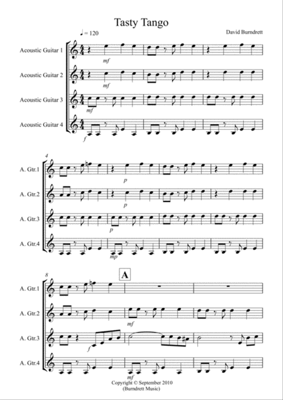 Tasty Tango for Guitar Quartet Guitar Ensemble scores gallery preview page 1