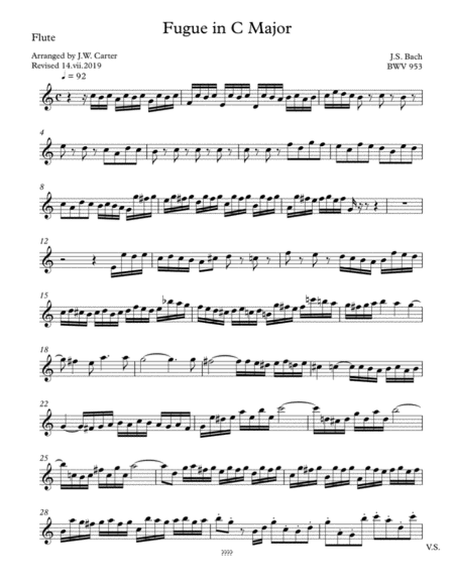 Fugue in C, BWV 953, by J.S. Bach, arranged for Flute, Clarinet & Bassoon image number null