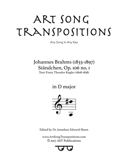 BRAHMS: Ständchen, Op. 106 no. 1 (transposed to D major)