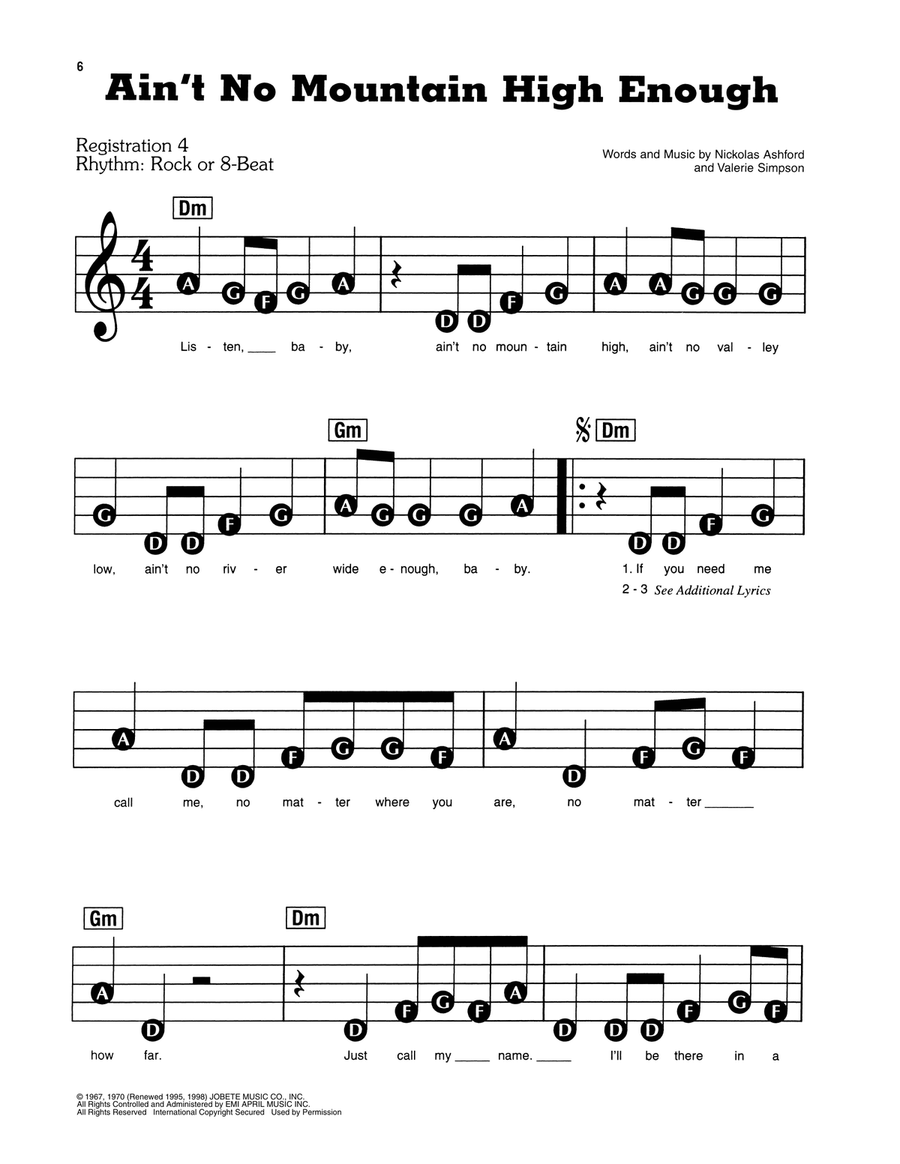 Ain't No Mountain High Enough Electronic Keyboard scores gallery preview page 1