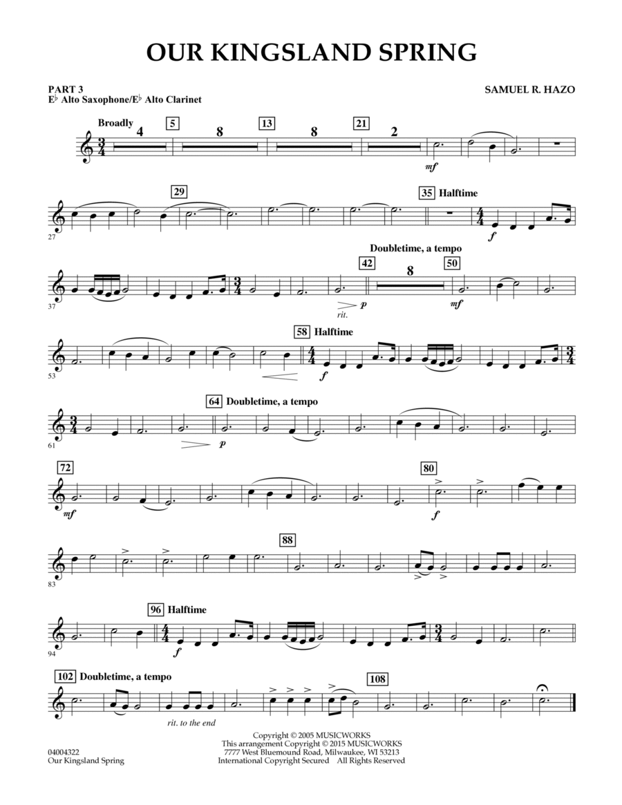 Our Kingsland Spring - Pt.3 - Eb Alto Sax/Alto Clar. Concert Band scores gallery preview page 1