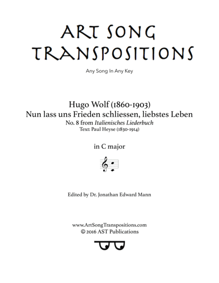 WOLF: Nun lass uns Frieden schliessen, liebstes Leben (transposed to C major)