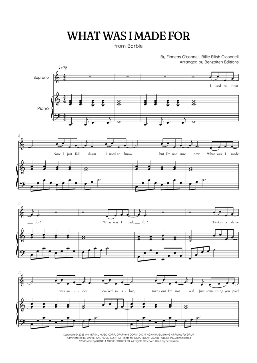 What Was I Made For? Soprano Voice scores gallery preview page 1