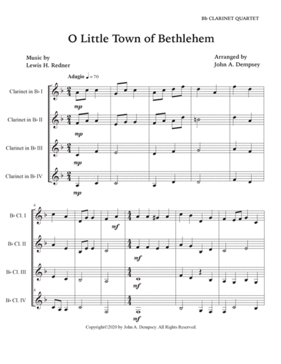 O Little Town of Bethlehem (Clarinet Quartet) image number null