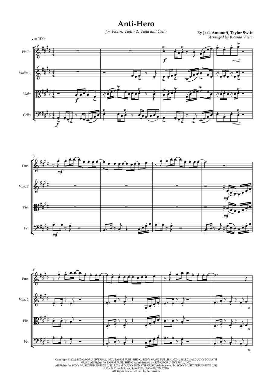 Anti-Hero String Quartet scores gallery preview page 1