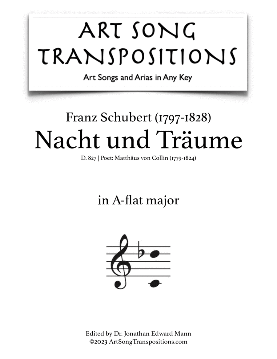 SCHUBERT: Nacht und Träume, D. 827 (transposed to A-flat major) Voice scores gallery preview page 1