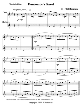 Duncombe's Gavot-Woodwind Duet 3-oboe/clarinet