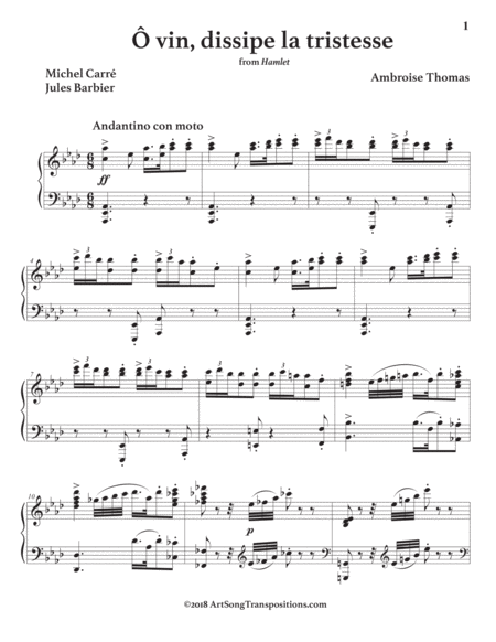 Ô vin, dissipe la tristesse (A-flat major; audition edition with readable piano reduction)