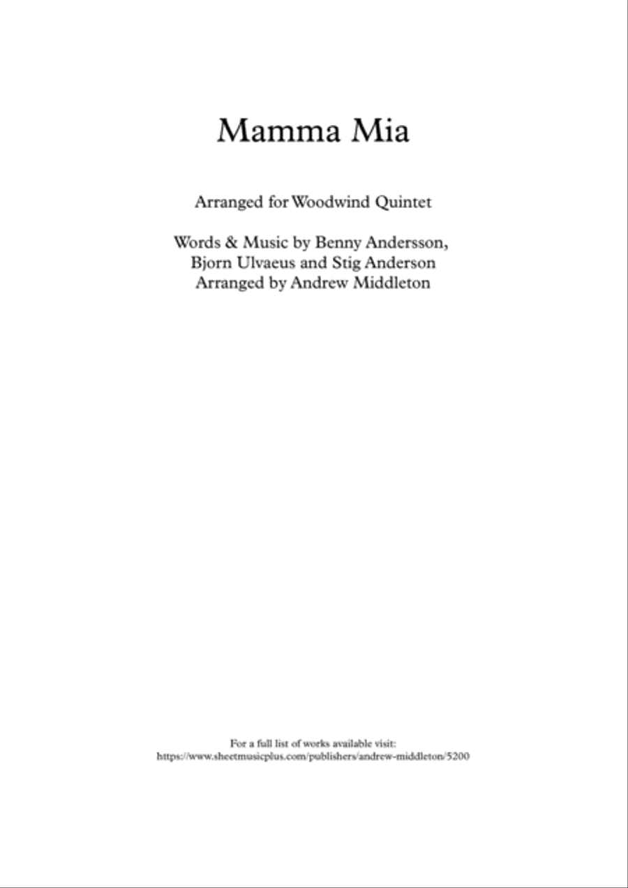 Mamma Mia Mamma Mia Woodwind Quintet scores gallery preview page 1