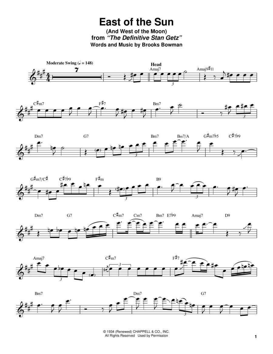 East Of The Sun (And West Of The Moon) Tenor Saxophone scores gallery preview page 1