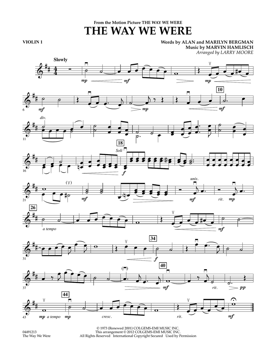 The Way We Were - Violin 1 Orchestra scores gallery preview page 1