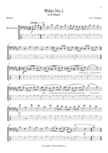 Brahms Studies for Bass Guitar - 16 Waltzes, Op.39 image number null