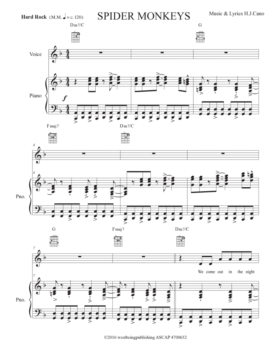 Spider Monkeys Piano, Vocal, Guitar scores gallery preview page 1