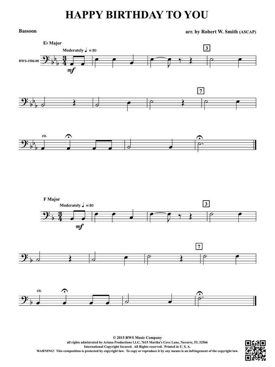 Happy Birthday to You: Bassoon Bassoon scores gallery preview page 1