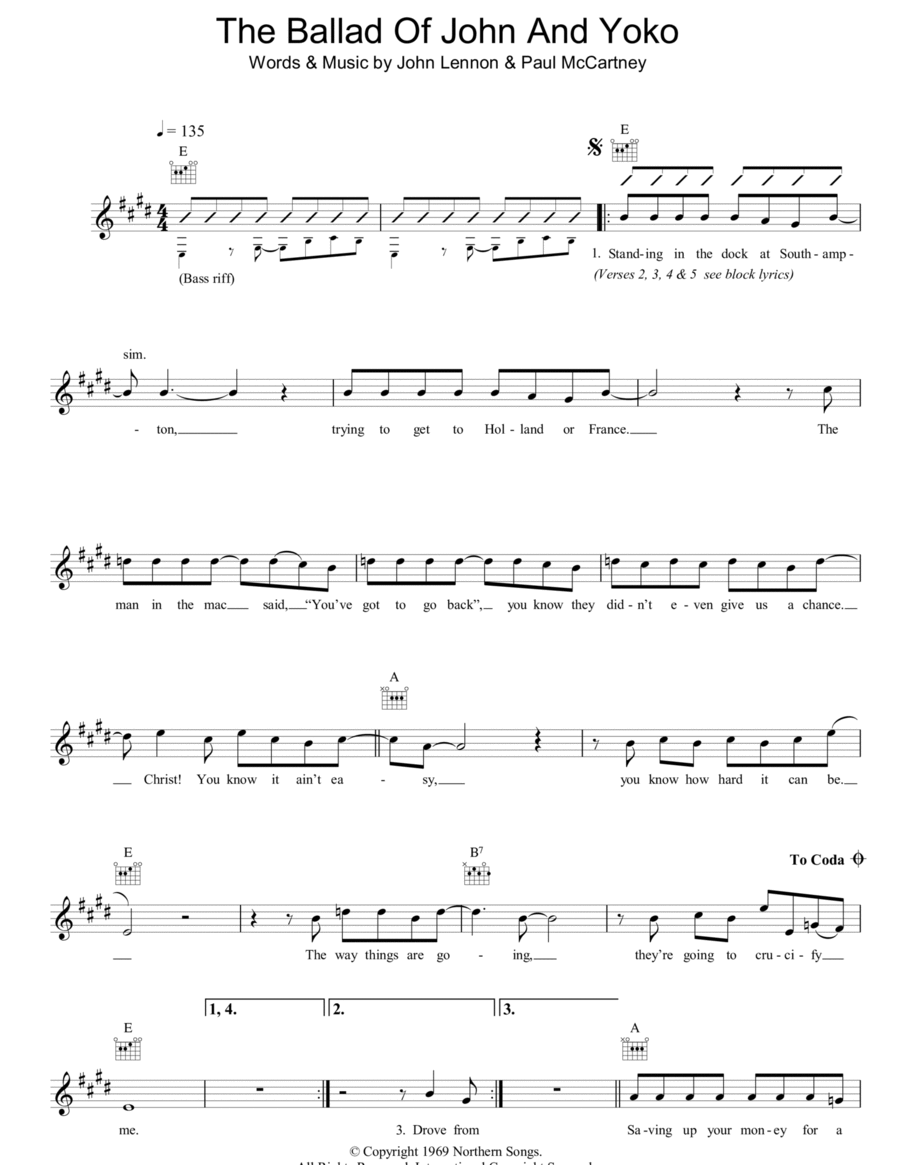 The Ballad of John and Yoko Piano scores gallery preview page 1