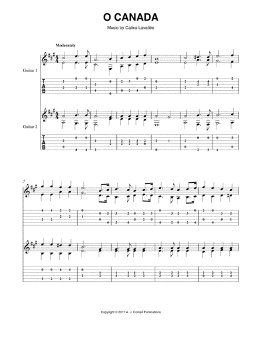 O Canada O Canada Guitar Tablature scores gallery preview page 1