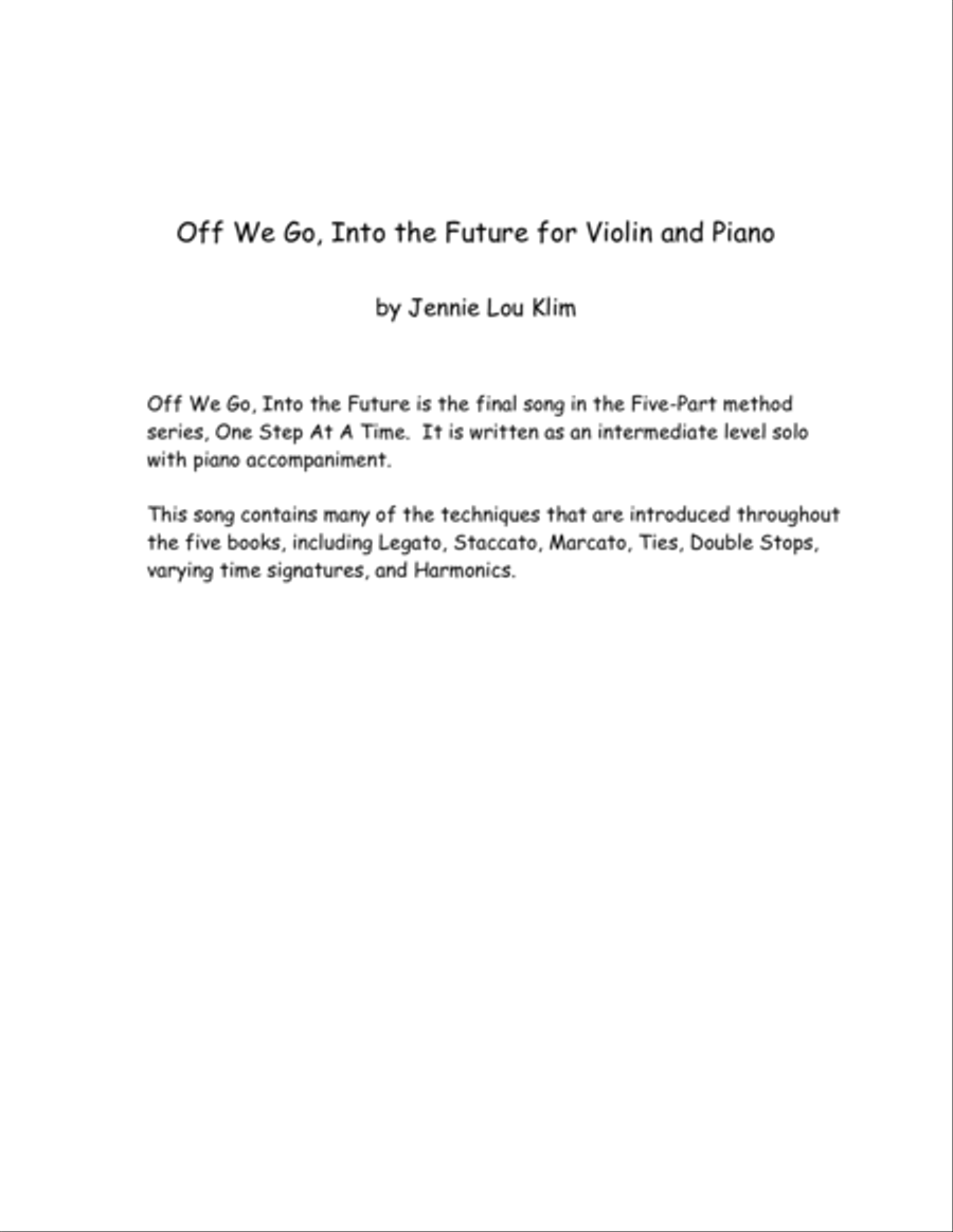 Off We Go, Into the Future, for Violin and Piano Violin Solo scores gallery preview page 1
