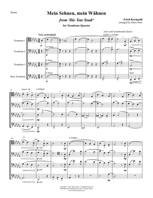 Book cover for Mein Sehnen mein Wähnen for Trombone Quartet