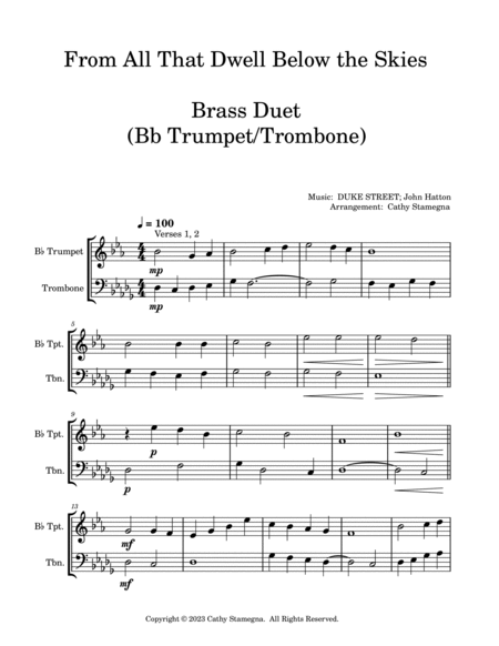 From All That Dwell Below the Skies (Bb Trumpet/Trombone Duet) image number null