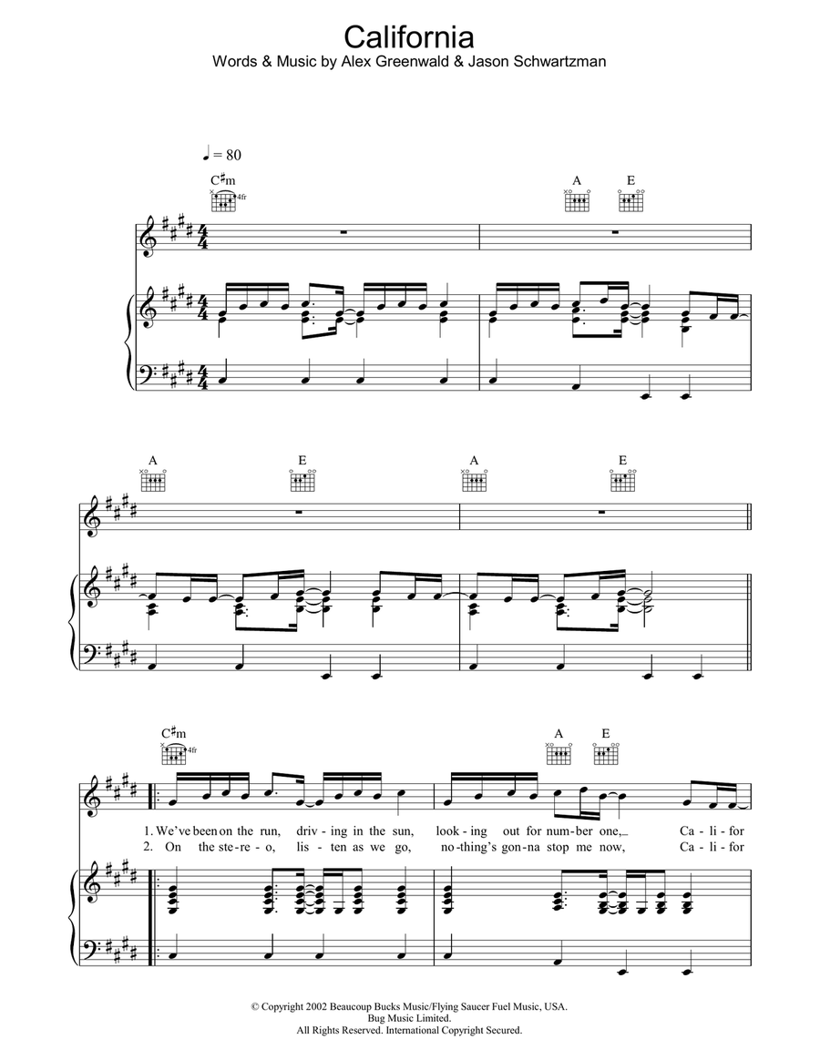 California Piano, Vocal, Guitar scores gallery preview page 1