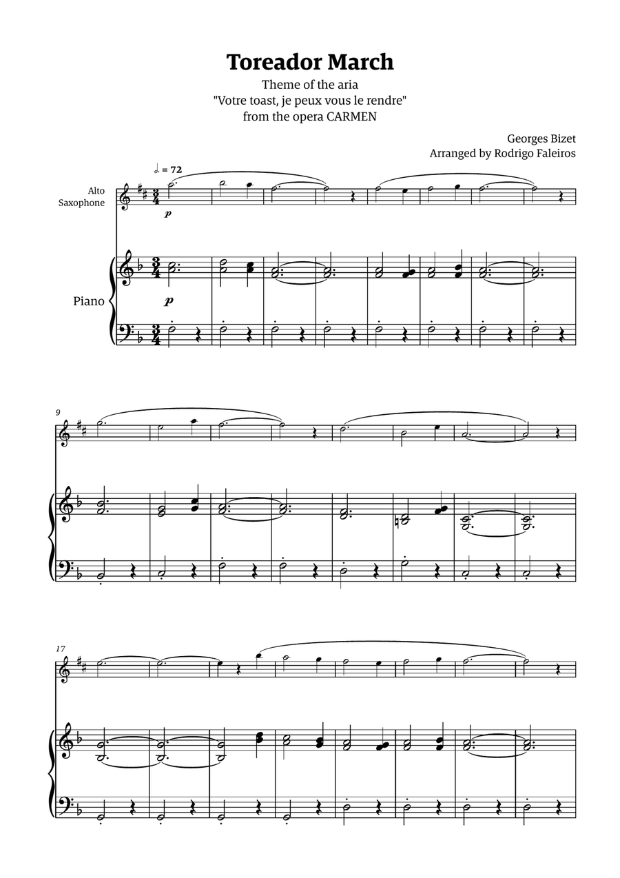 Toreador March (from the opera Carmen) - easy version Chamber Music scores gallery preview page 1
