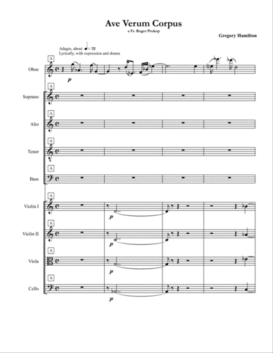 Ave Verum for SATB with String Quartet and Oboe 4-Part scores gallery preview page 1