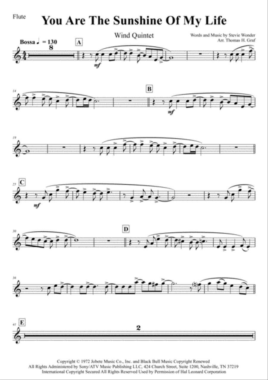 You Are The Sunshine Of My Life Woodwind Quintet scores gallery preview page 6