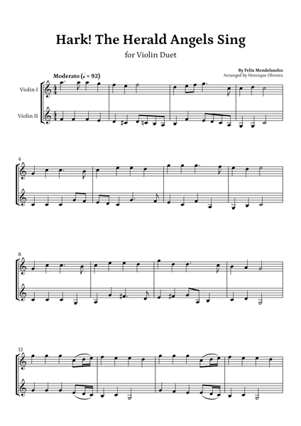 Hark! The Herald Angels Sing (Violin Duet ) - Beginner Level image number null