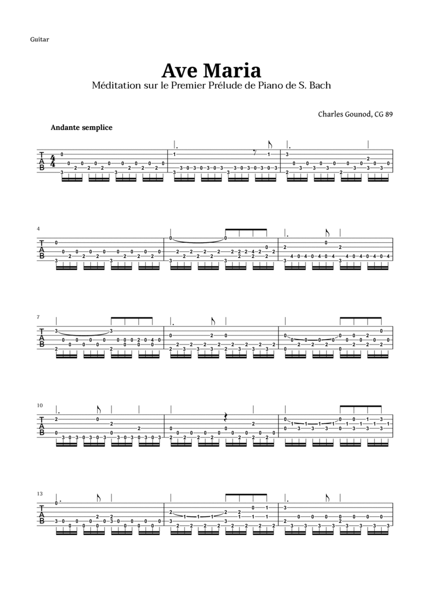 Ave Maria by Gounod for Guitar TAB image number null
