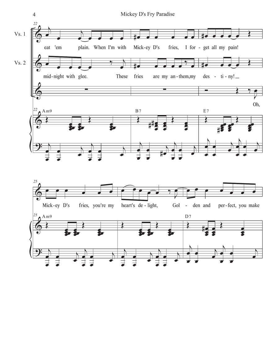 Mickey D's Fry Paradise (Unison choir) Unison Choir scores gallery preview page 4