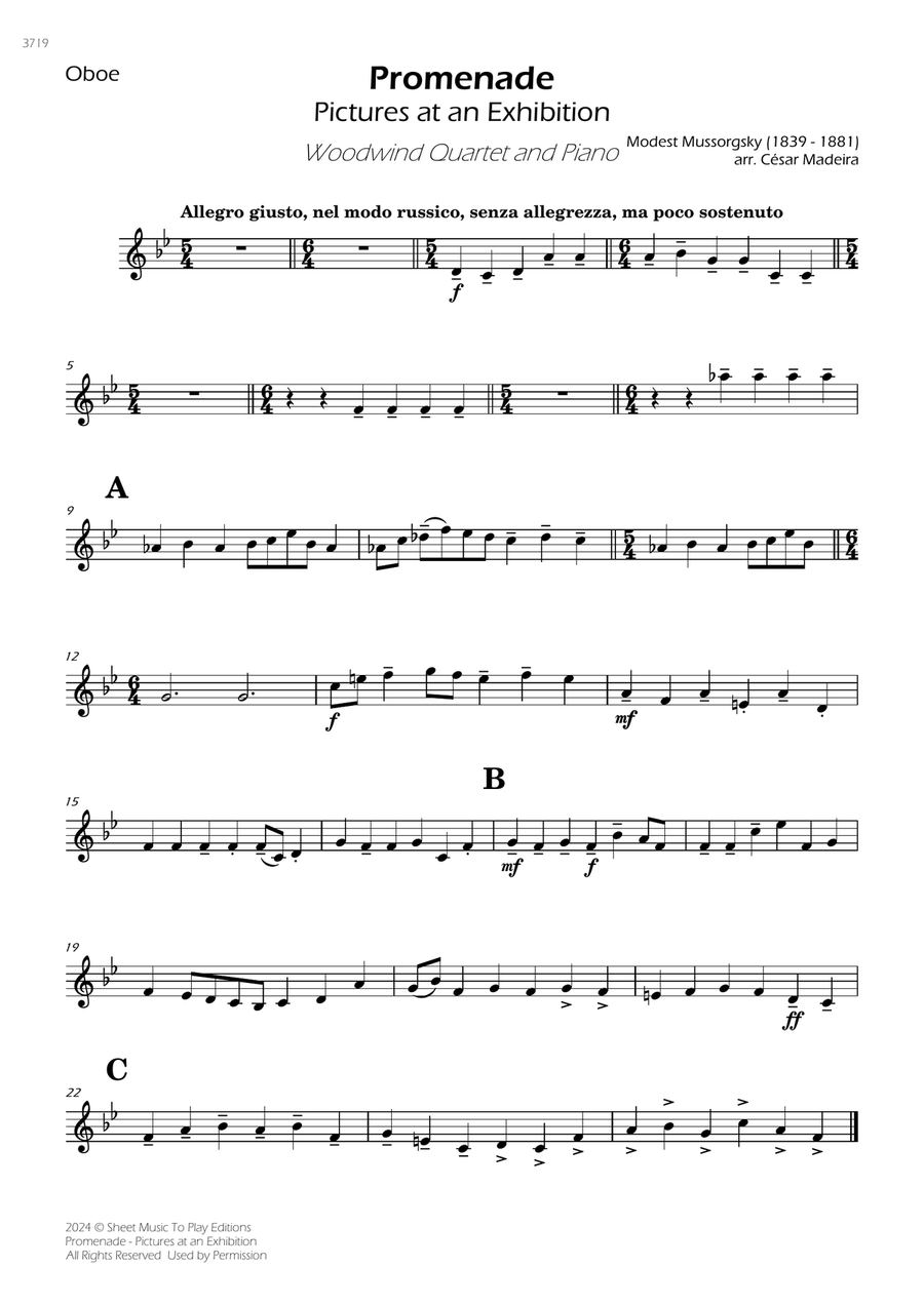 Pictures at an Exhibition - Promenade - Woodwind Quartet and Piano (Individual Parts) Woodwind Quartet scores gallery preview page 2