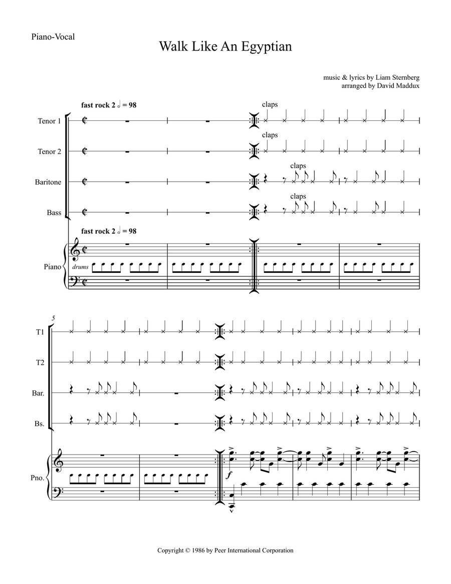 Walk Like An Egyptian TTBB scores gallery preview page 1