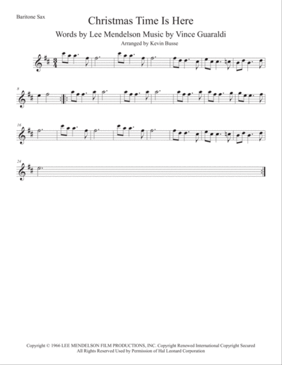 Christmas Time Is Here Baritone Saxophone scores gallery preview page 1