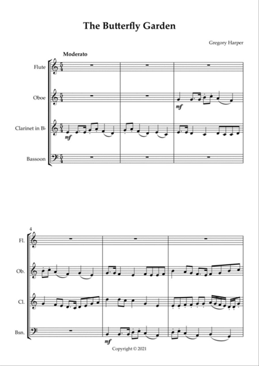 The Butterfly Garden Woodwind Quartet scores gallery preview page 2