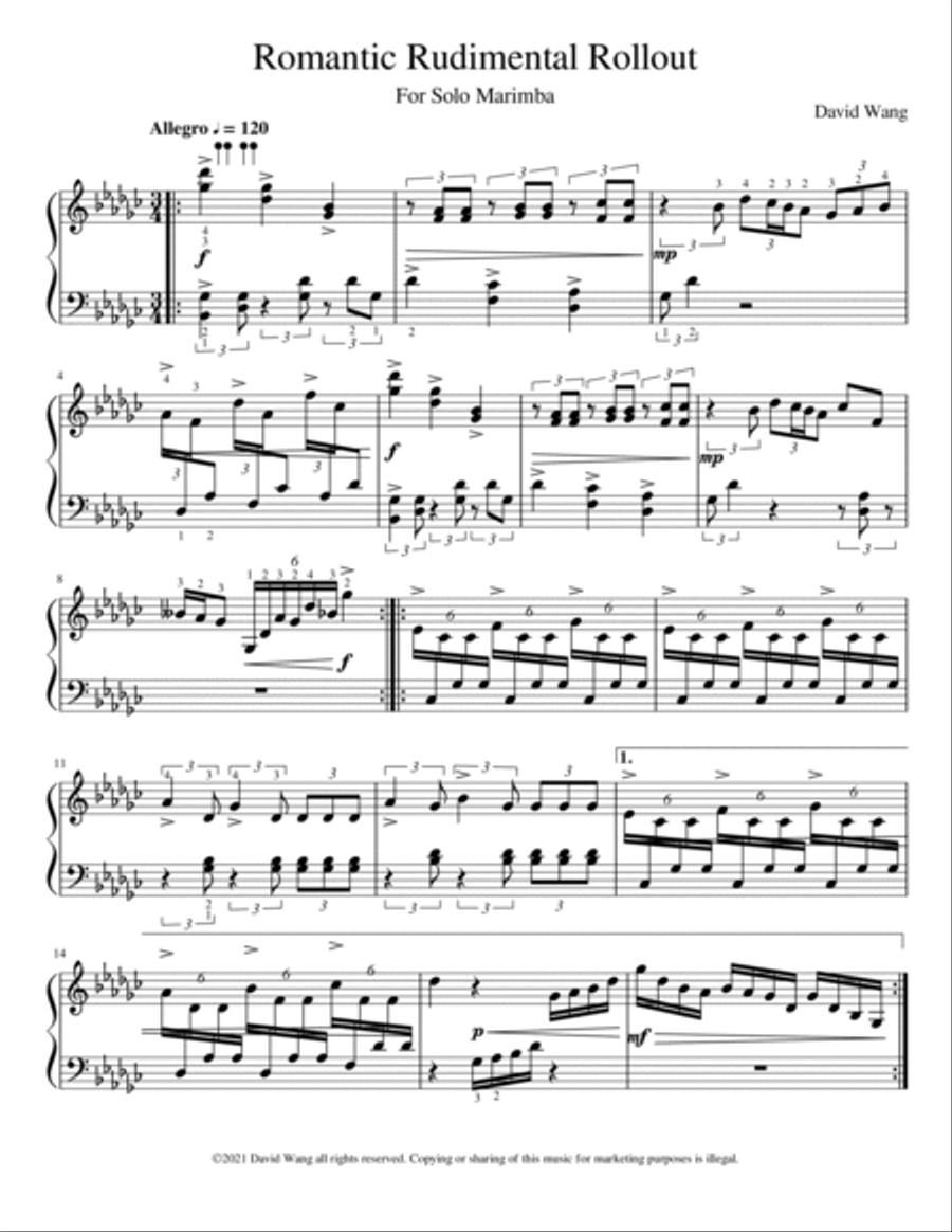 Romantic Rudimental Rollout for Solo Marimba Marimba scores gallery preview page 1