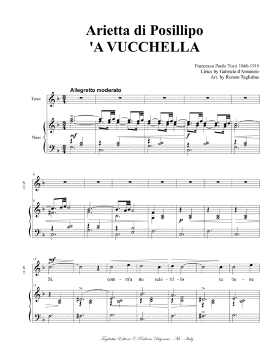 Arietta di Posillipo: 'A VUCCHELLA - F.P Tosti - For Tenor and Piano Tenor Voice scores gallery preview page 2