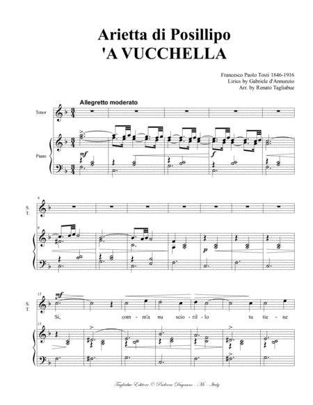 Arietta di Posillipo: 'A VUCCHELLA - F.P Tosti - For Tenor and Piano image number null