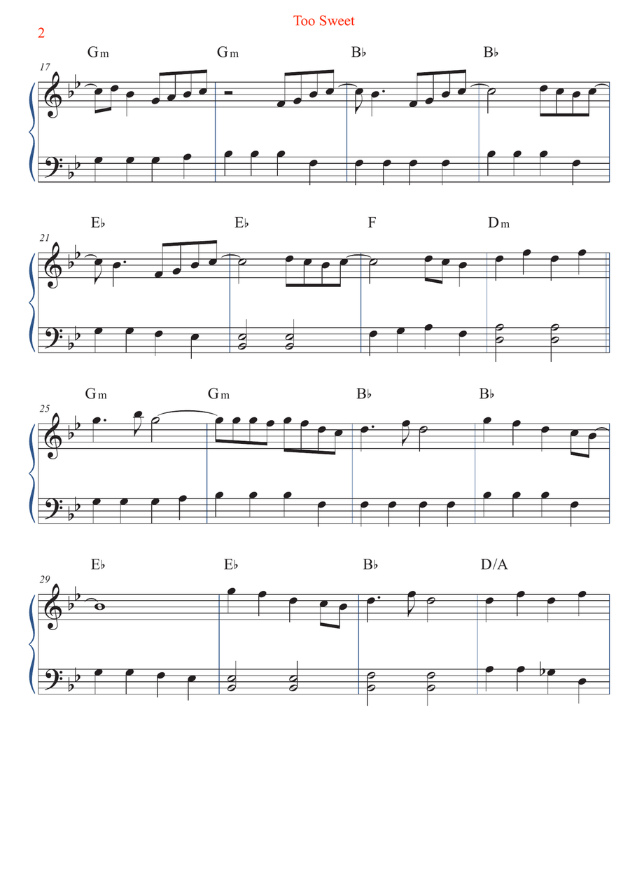 Too Sweet Easy Piano scores gallery preview page 2