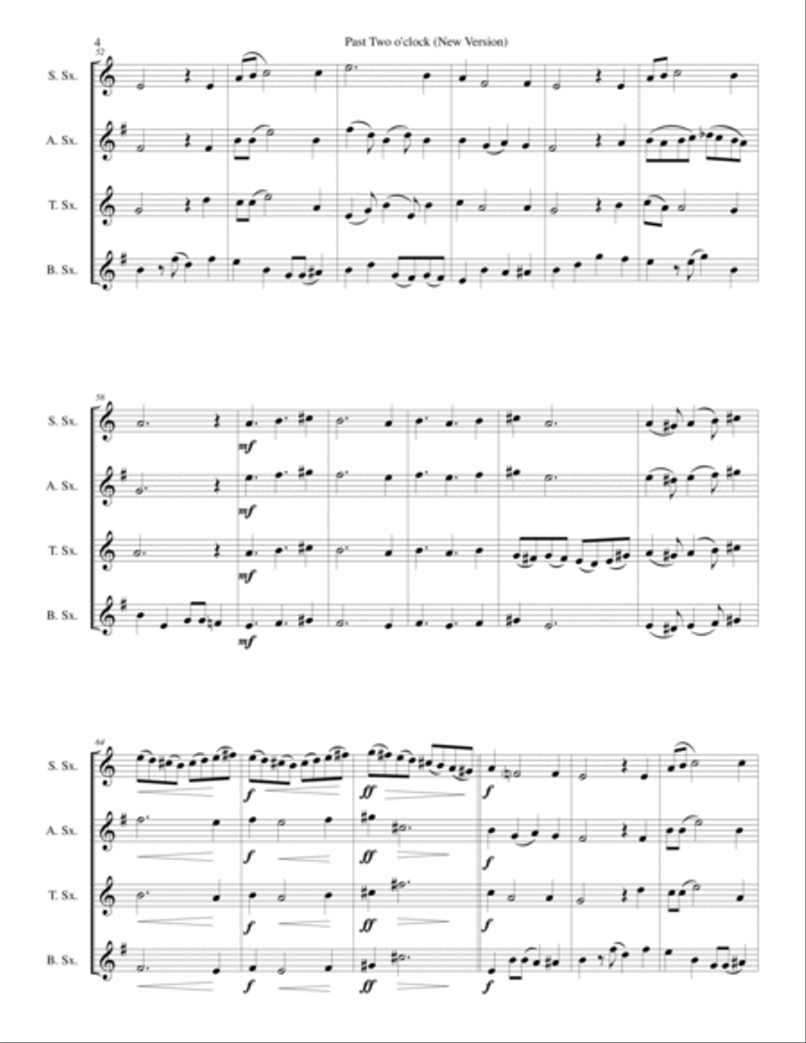Past two o'clock for saxophone quartet (New version) Saxophone Quartet scores gallery preview page 4