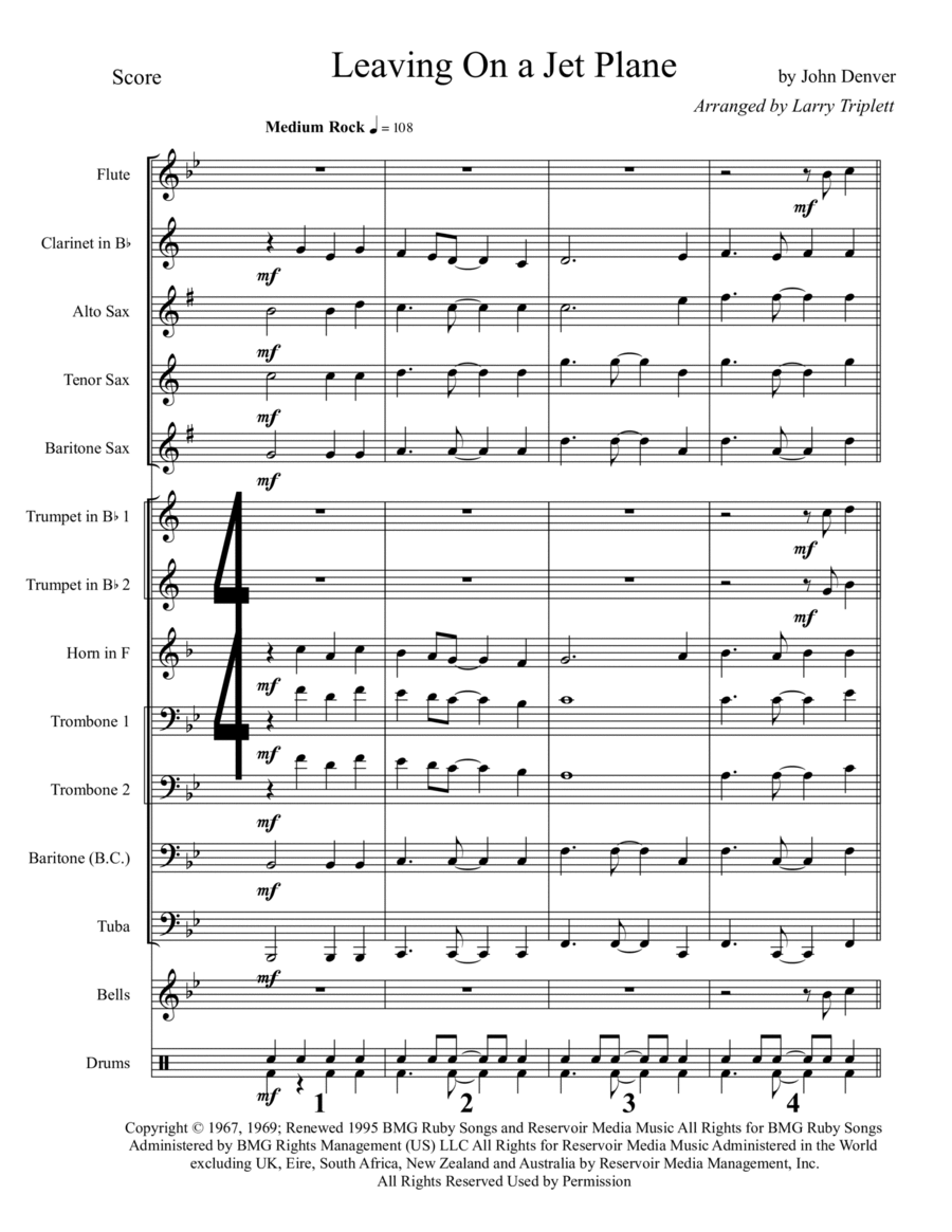 Leaving On A Jet Plane Marching Band scores gallery preview page 1