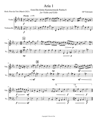 Aria 1 (A) from Die kleine Kammermusik Partita 6 - GP Telemann (Violin & Cello)